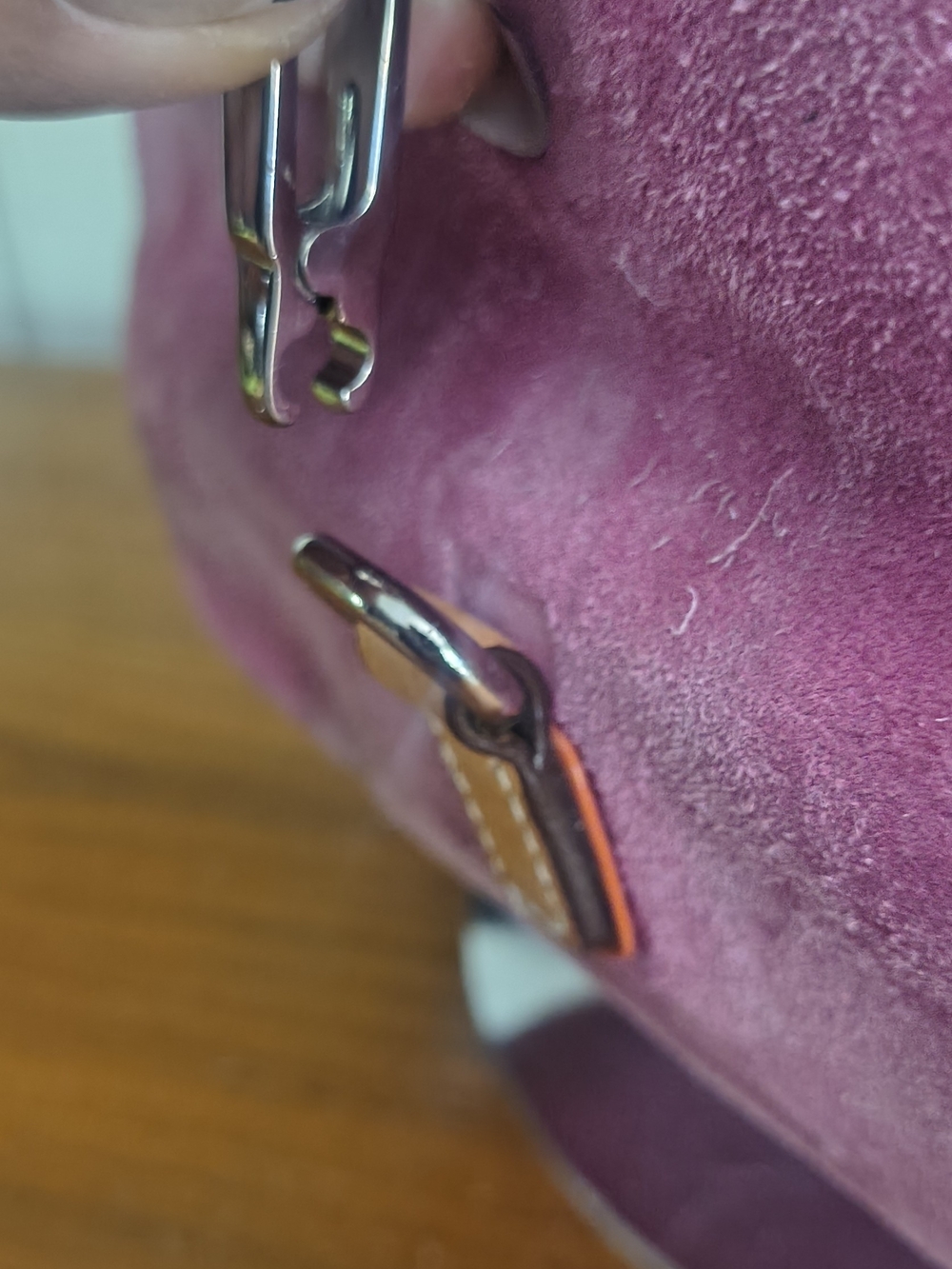 Coach Pink Suede Shoulder Bag with Tan Leather Trim - Picture 11 of 15